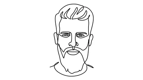 Portrait of a man hipster. Animation of linear drawing Stock-Footage 128420477