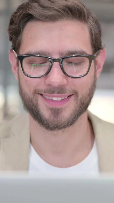 Portrait of Man with Laptop Shaking Head as No Sign, Vertical Video Stock Footage 342010843