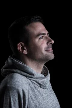 Portrait of a man looking up. Stock Photos