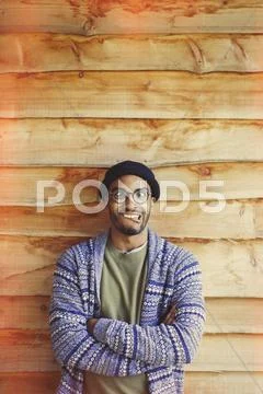 Portrait man making a face outside cabin Stock Photos
