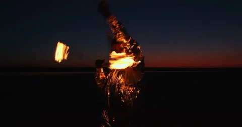 Portrait of a man, a man shows a fire show 動画素材 152181323