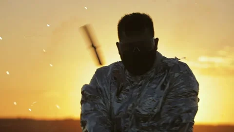 Portrait of a man, a man shows a fire show 動画素材 152258616