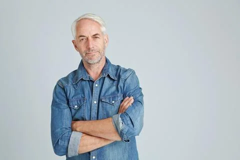 Portrait, man or relax in studio with arms crossed for casual fashion desig.. Stock Photos