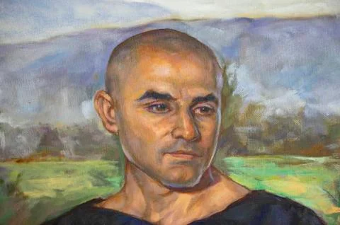 Portrait of man painted on canvas Stock Illustration