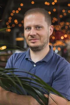 Portrait of the man in the palm tree Stock Photos