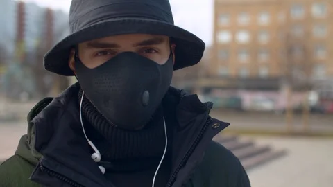 Portrait of a man in protective mask Stock Footage 126819421