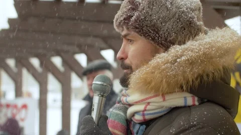 Portrait of a man on protest rally Stock Footage 137579990
