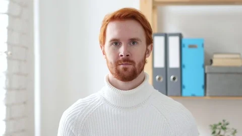 Portrait of Man with Red Hairs , Looking in Camera Stock Footage