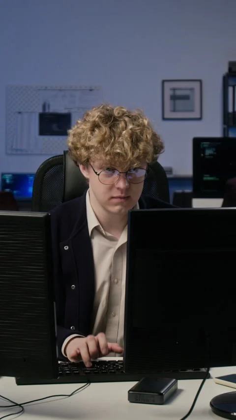 Portrait of Man Relaxing at Computer Desk in Modern Office Stock-Footage 347315672