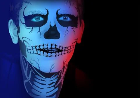 Portrait of Man with Skeleton Makeup Stock Illustration