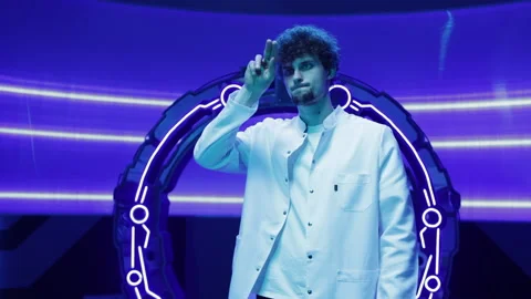 Portrait of a man using augmented reality technologies for a new research Stock Footage 239557970