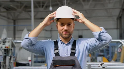 Portrait of manual man worker is standing with confident in uniform and safety Video stock 219334405