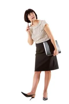 Portrait of middle aged female in elegant clothes over white background Stock Photos