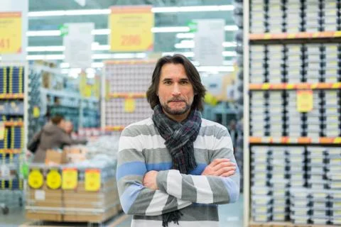 Portrait of  middle-aged man in a store building materials Stock Photos