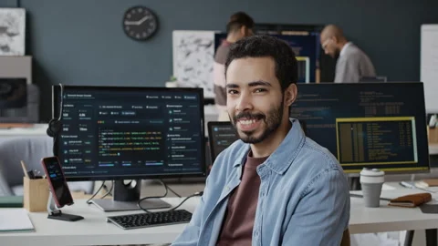 Portrait of Middle Eastern Male Programmer in Modern IT Office Video stock 337482733