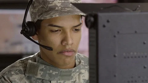 Portrait of a military drone operator, close up Stock Footage 70074911