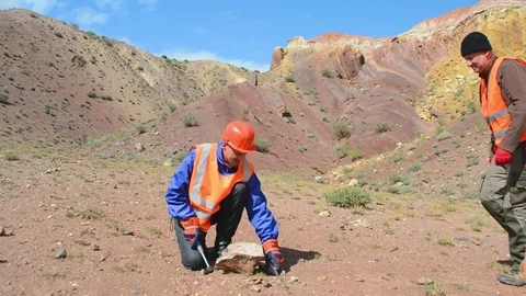 Portrait of a mining engineer, a geologist in the protective reflective vest Stock Footage 84567320