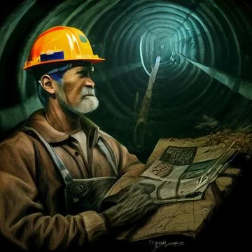 Portrait of a mining engineer inside the mine. Portrait of a miner 库存插图