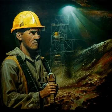 Portrait of a mining engineer inside the mine. Portrait of a miner 库存插图