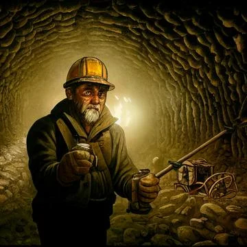 Portrait of a mining engineer inside the mine. Portrait of a miner 库存插图