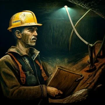 Portrait of a mining engineer inside the mine. Portrait of a miner 库存插图