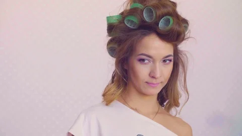 Portrait of model in pajamas posing in the bed Stock Footage 88640729