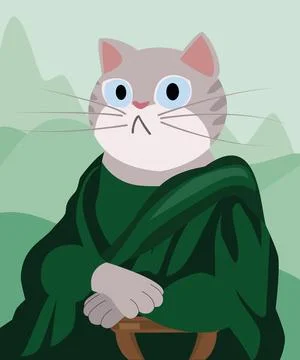 Portrait Mona Cat Stock Illustration