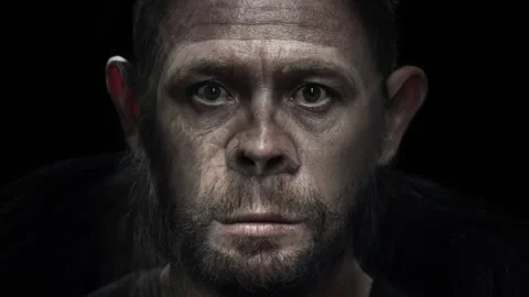 Portrait morph. Man turns into monkey. Adult caucasian man, Homo sapiens, slowly Stock Footage 168025788
