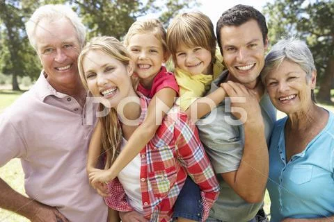 Portrait multi-generation family outdoors Stock Photos