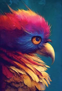 Portrait of multicolored bird, close-up, tropical exotic colorful bird Stock Illustration