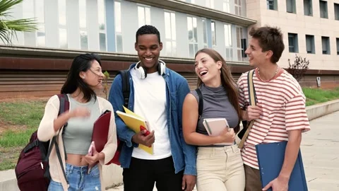 Portrait of multicultural group of happy students looking at camera with Stock Footage 255434624