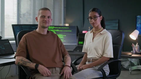 Portrait of Multiethnic Programmers in Evening Office Stock Footage 292629403