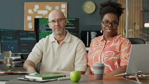 Portrait of Multiethnic Team of Programmers in Open Space Office Stock Footage 306849148
