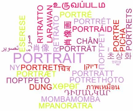 Portrait multilanguage wordcloud background concept Stock Illustration