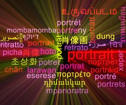 Portrait multilanguage wordcloud background concept glowing Stock Illustration
