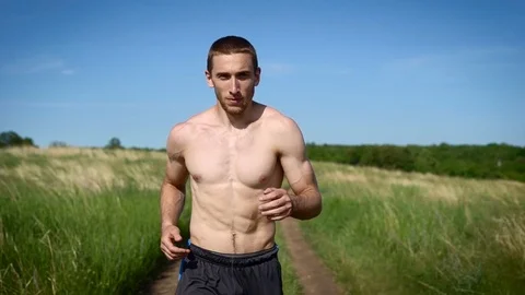 Portrait of a muscular shirtless man Stock Video Pond5