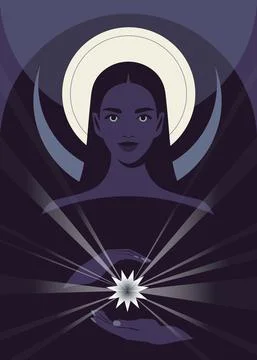 Portrait of a mysterious woman with magic crystal Stock Illustration