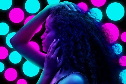 A portrait on neon dot pattern background Stock Photos