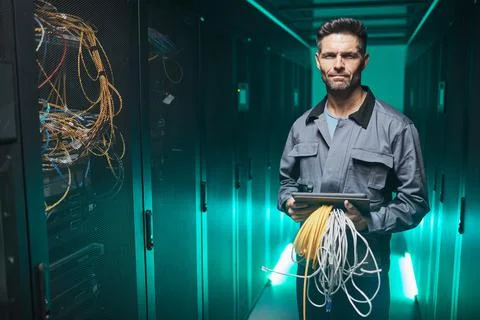 Portrait of Network Engineer in Server Room Stock Photos