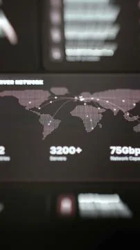 Portrait network summary shows 3200 servers and 75Gbps Stock Photos