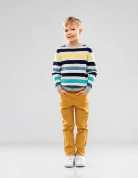Portrait of nice boy in striped pullover Stock Photos