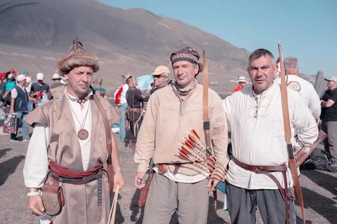 Portrait of nomadic men with arrows Stock Photos