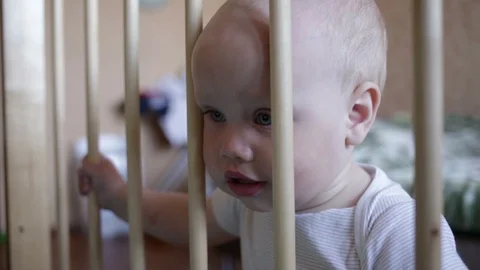 Portrait of a one-year-old child.  Stock Footage 90446782