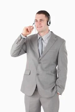 Portrait of an operator using a headset Stock Photos