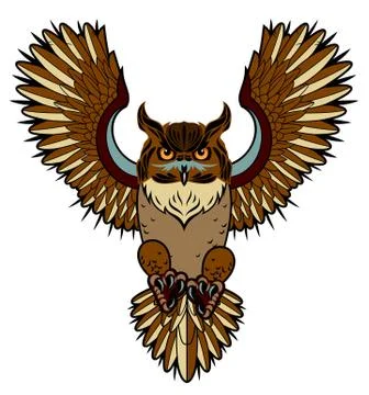 Portrait of an owl with open wings Stock Illustration