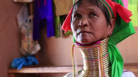 Portrait of Little Girl from Padaung (Karen) Hill Tribe Editorial