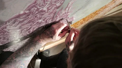 Portrait of painter airbrusher in art studio, 4K native video Stock Footage 59779333