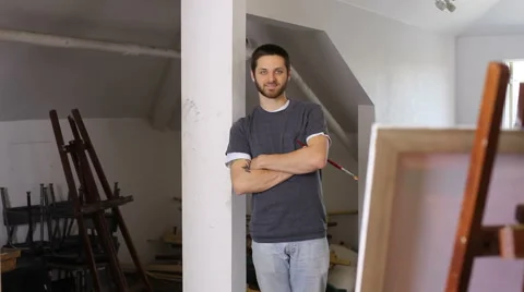 Portrait of painter in studio Stock Footage 62278576