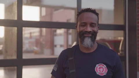 Portrait of a Paramedic in Front of the Fire Station Stock-Footage 208783376