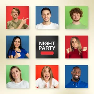 Portrait of people on multicolored background, creative collage Foto stock